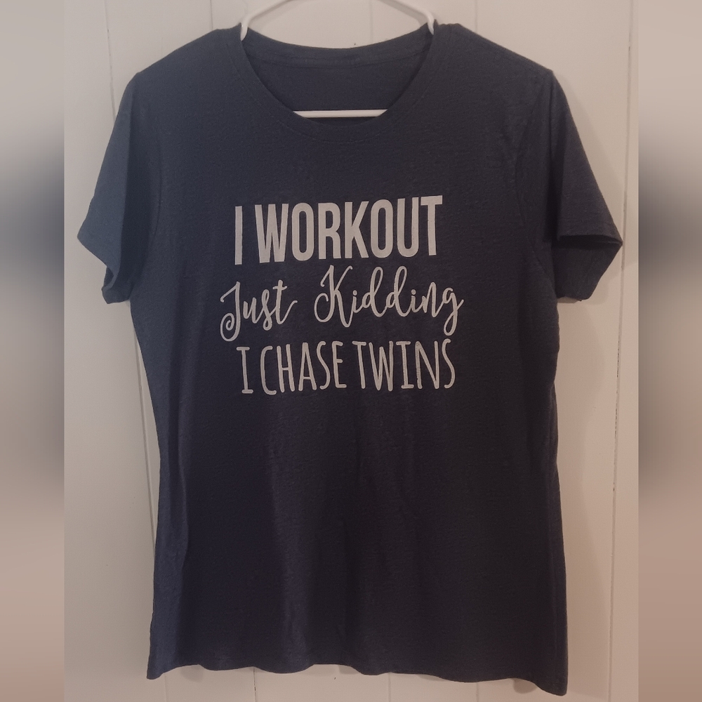 Navy Graphic Tee- I work Out- Short Sleeve
